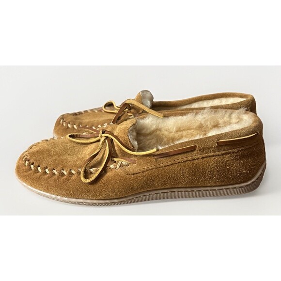 Minnetonka Men Sheepskin Hardsole Suede Leather Moccasin Slipper #3741  Sz. 9 main image 4